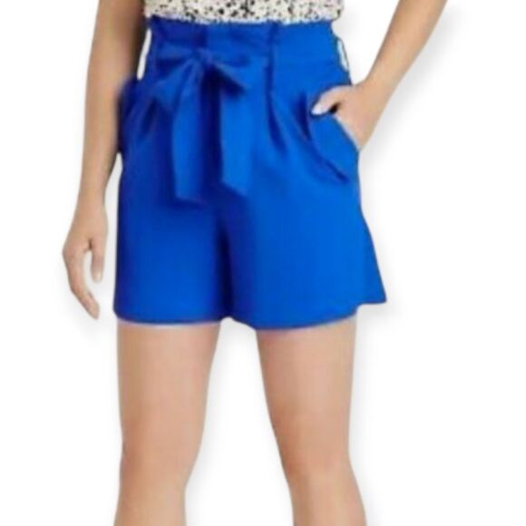 A New Day Paper Bag Waist Blue Shorts with Tie-Waist Sz.16 EUC - Picture 3 of 8
